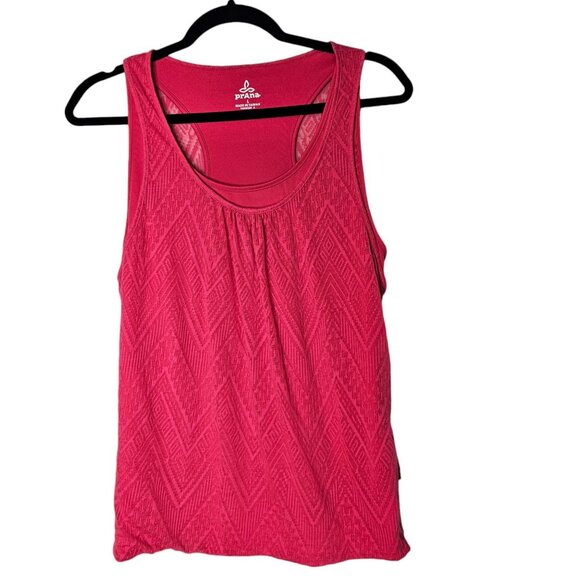 Prana Large Pink Mika Double Layer Tank Top Chevron Geometric Racerback Burnout - Picture 1 of 5